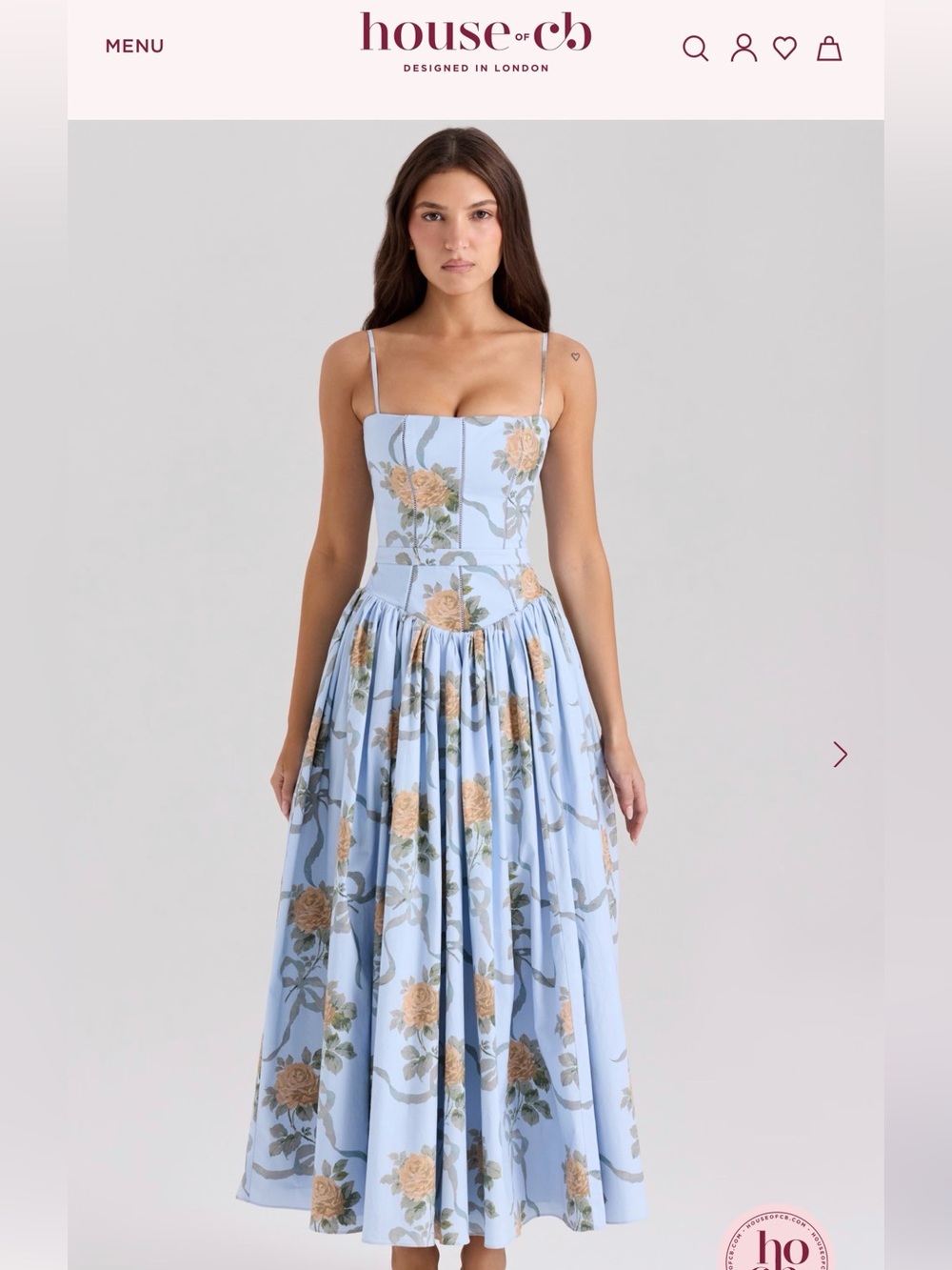 YSABELLA Blue Vintage Rose Print Cotton Midi Sundress
